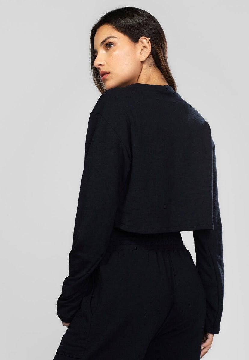 Casaco Super Cropped Manga Longa Preto - Vicbela
