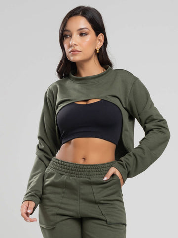 Casaco Super Cropped Manga Longa Verde - Vicbela