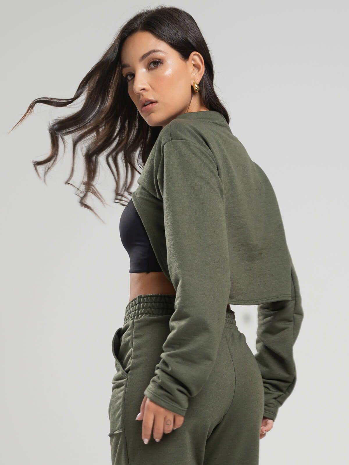 Casaco Super Cropped Manga Longa Verde - Vicbela