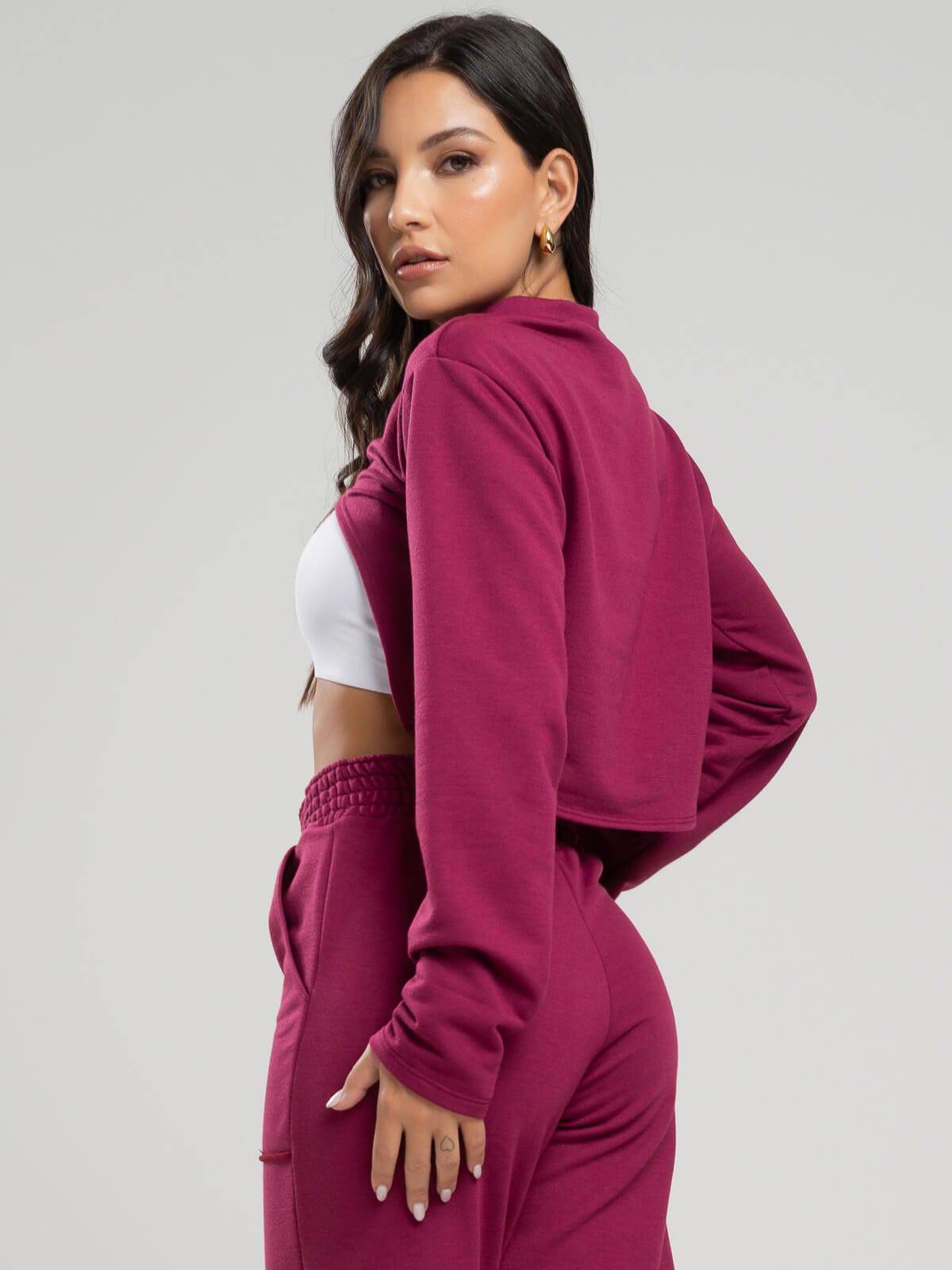 Casaco Super Cropped Manga Longa Vinho - Vicbela