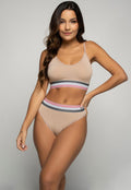 Conjunto Listra Top e Calcinha Tanga Bege - Vicbela