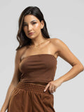 Cropped Canelado Tomara Que Caia Marrom - Vicbela