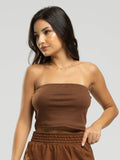 Cropped Canelado Tomara Que Caia Marrom - Vicbela