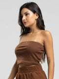 Cropped Canelado Tomara Que Caia Marrom - Vicbela