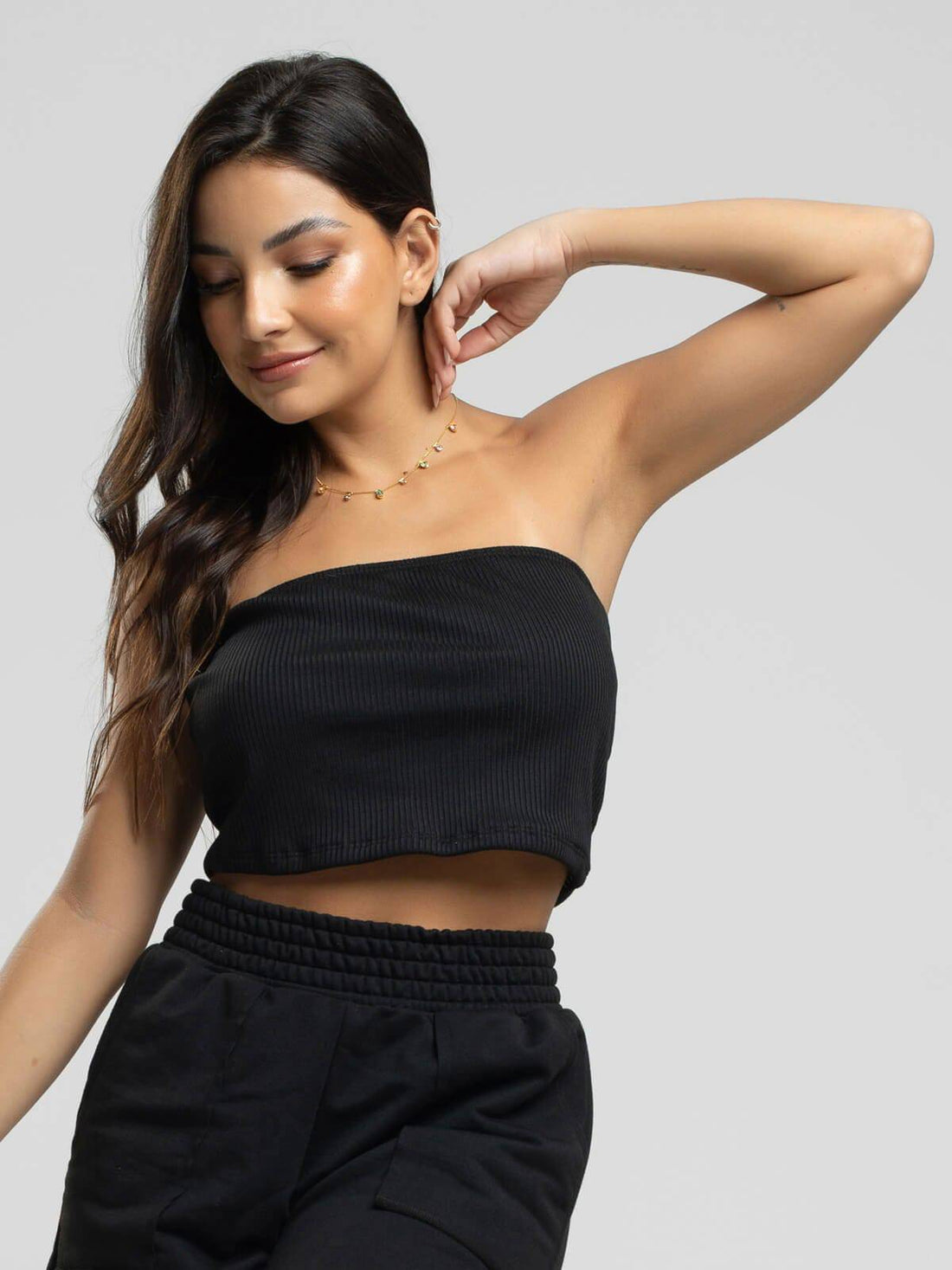 Cropped Canelado Tomara Que Caia Preto - Vicbela