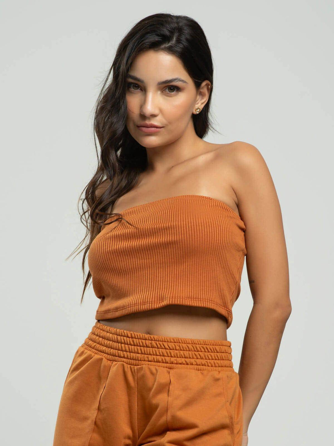 Cropped Canelado Tomara Que Caia Terracota - Vicbela