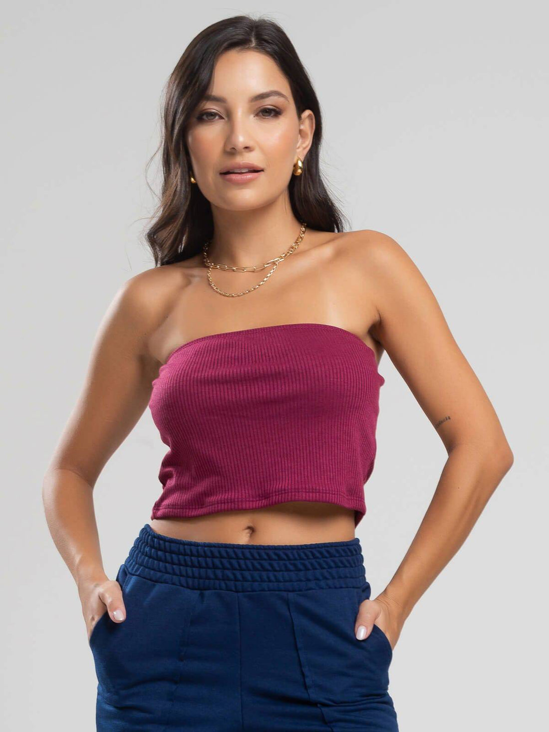 Cropped Canelado Tomara Que Caia Vinho - Vicbela