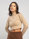 Cropped Gola Alta Manga Comprida Bege - Vicbela