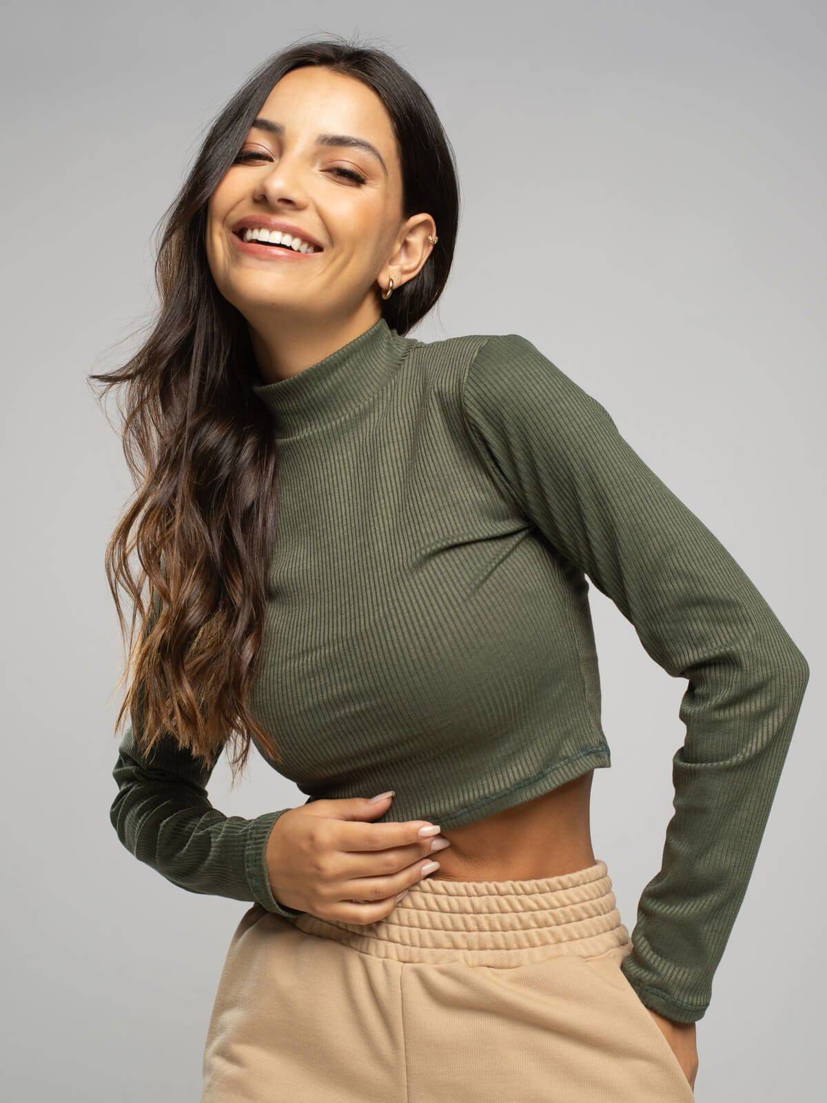 Cropped Gola Alta Manga Comprida Verde - Vicbela