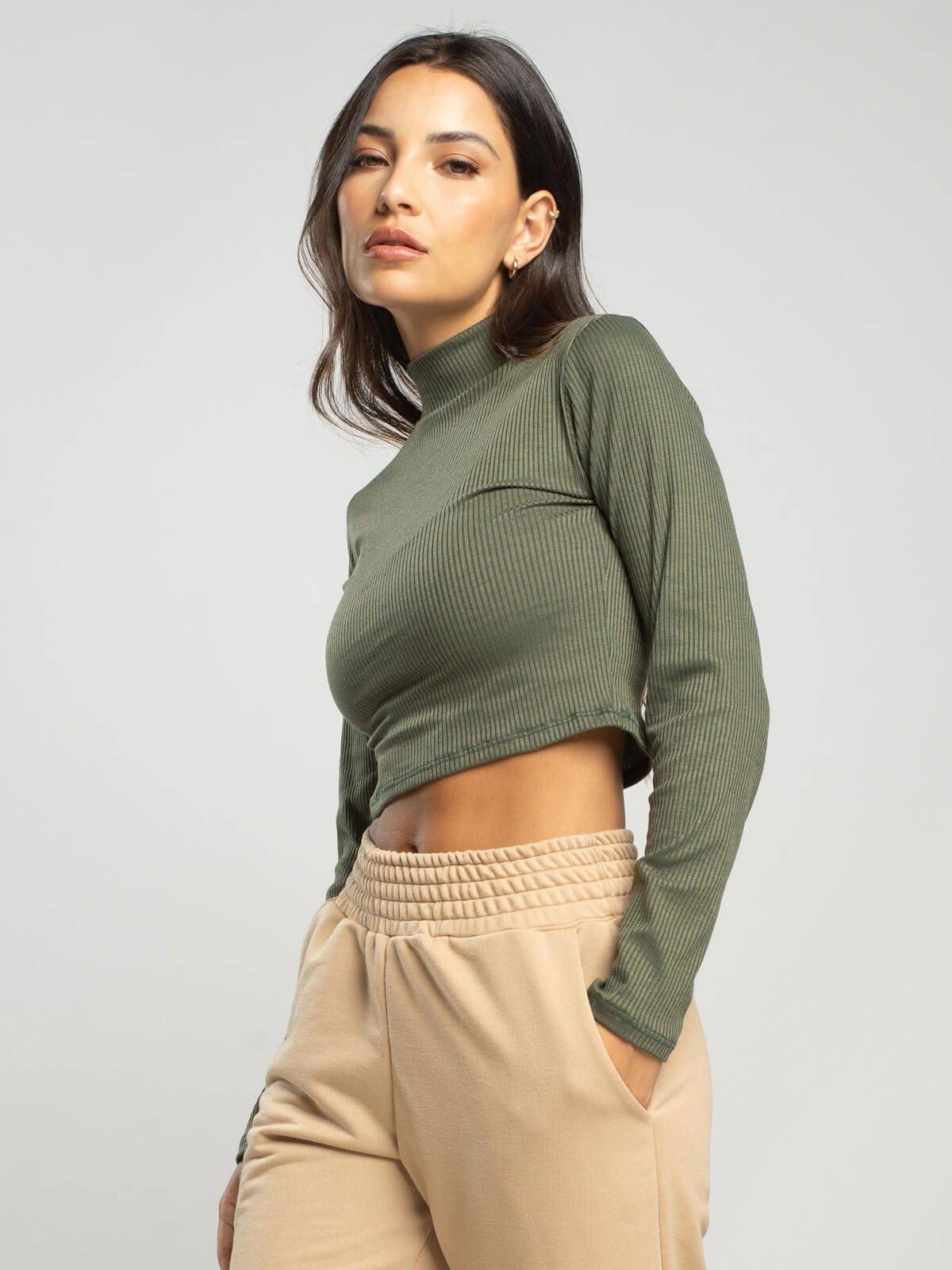 Cropped Gola Alta Manga Comprida Verde - Vicbela