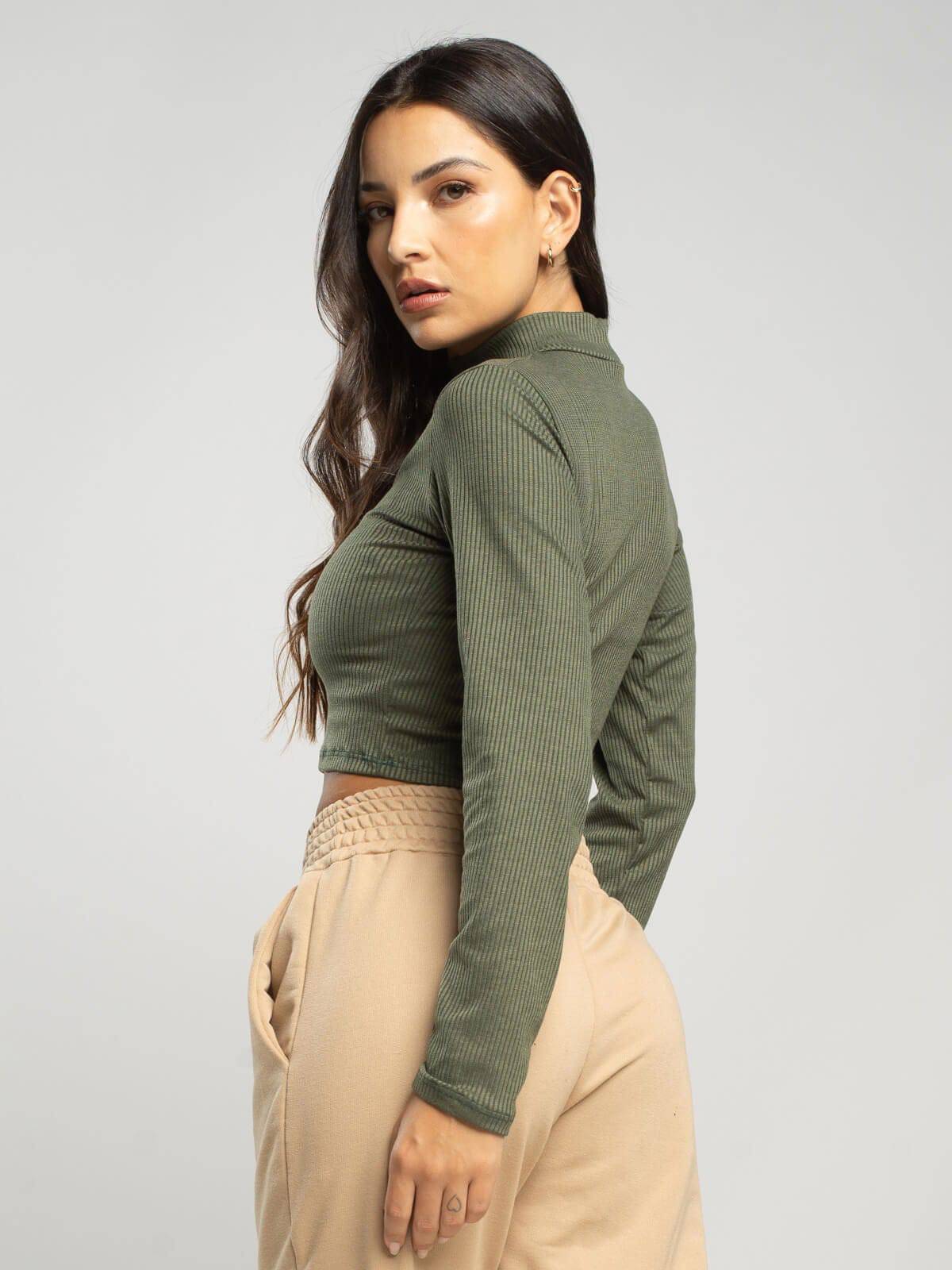 Cropped Gola Alta Manga Comprida Verde - Vicbela