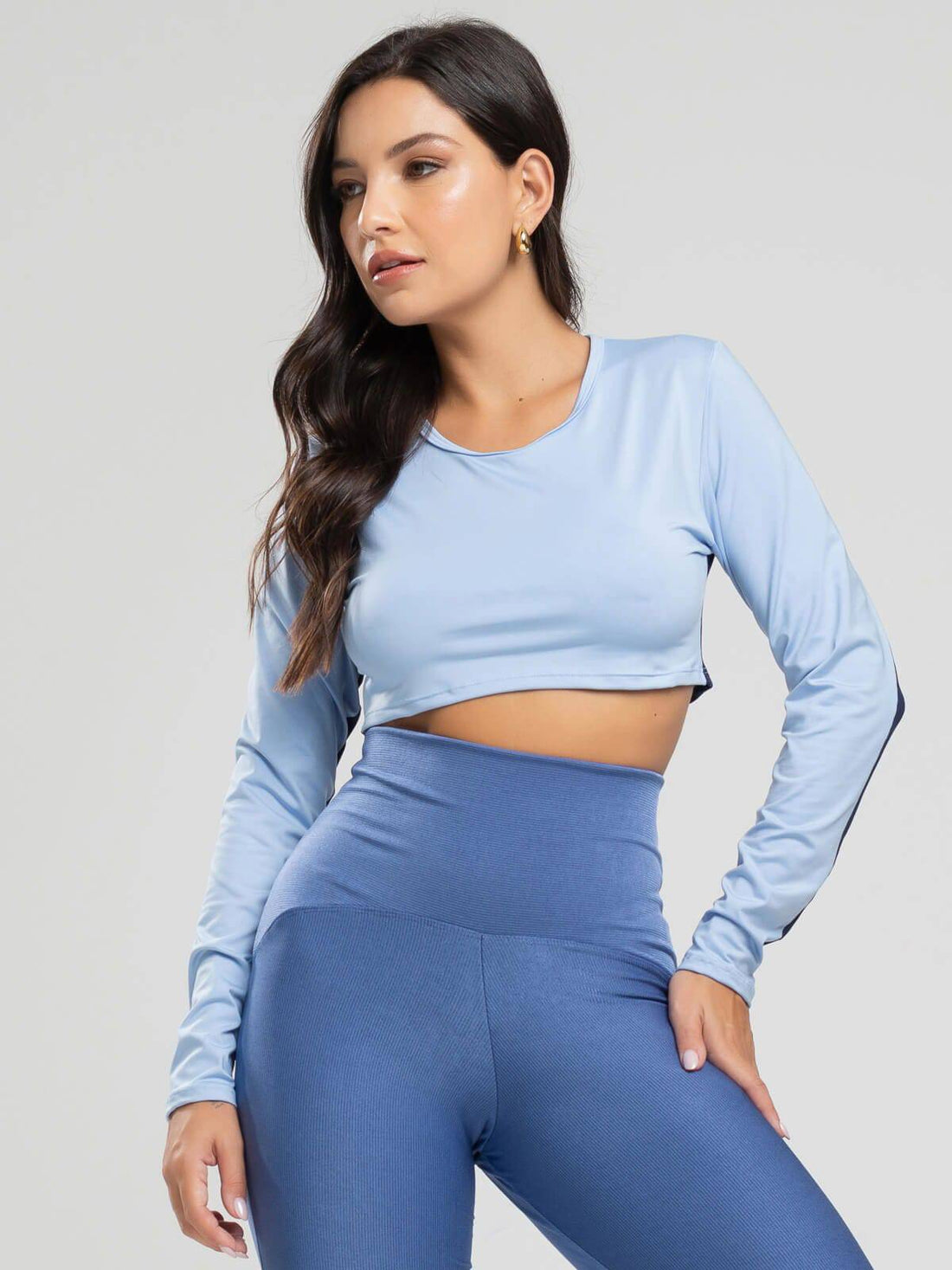 Cropped Proteção UV Faixa nas Costas Azul Claro - Vicbela