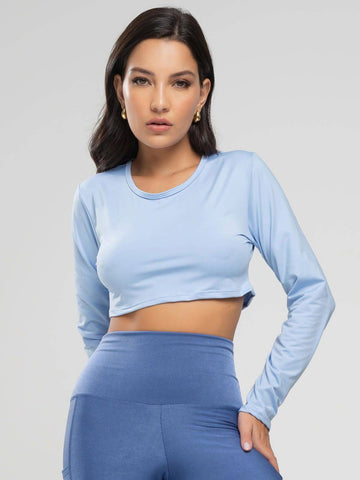 Cropped Proteção UV Liso Azul Claro - Vicbela