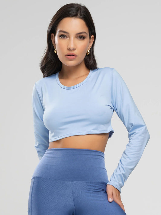 Cropped Proteção UV Liso Azul Claro - Vicbela