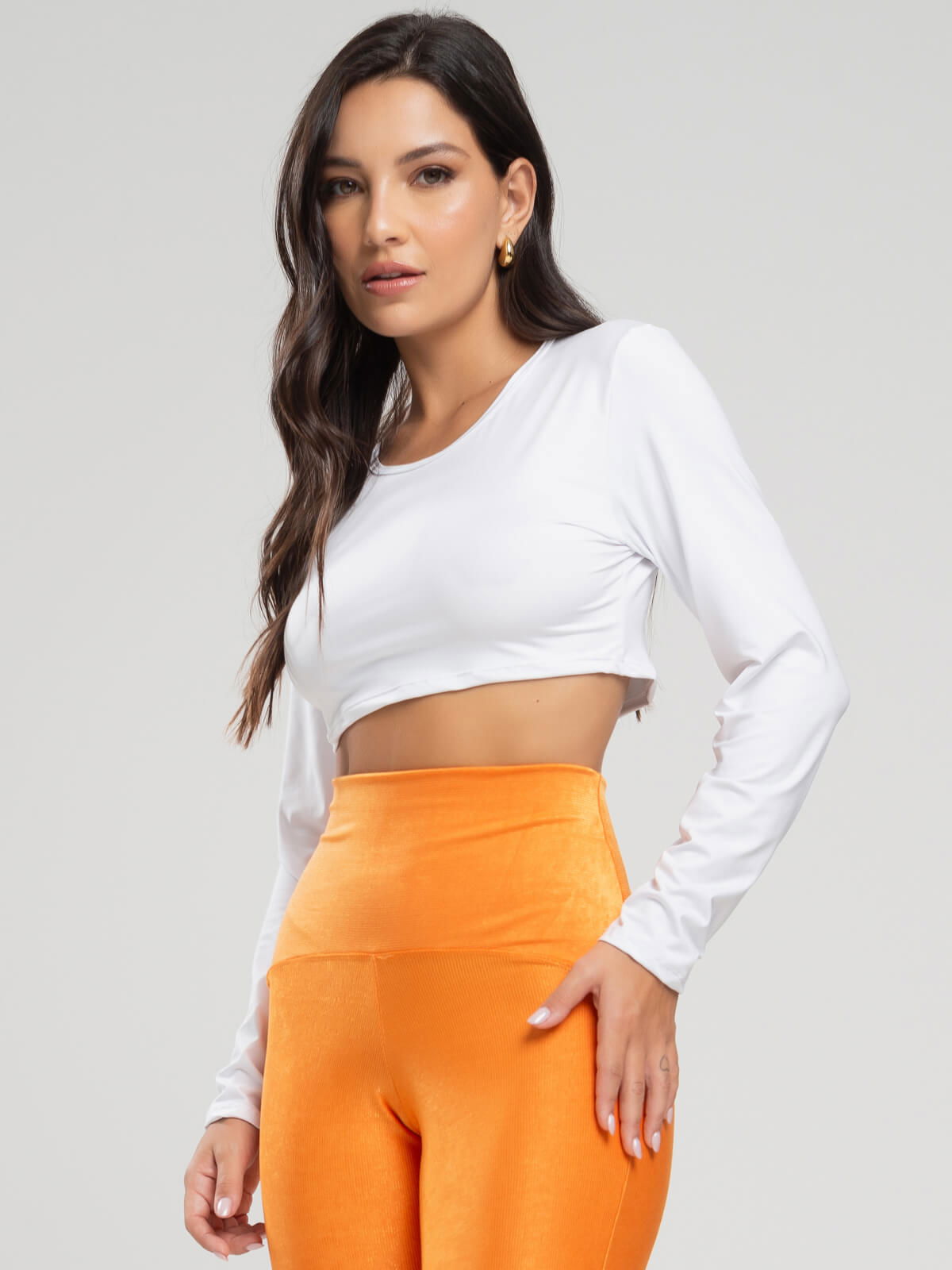 Cropped Proteção UV Liso Branco - Vicbela