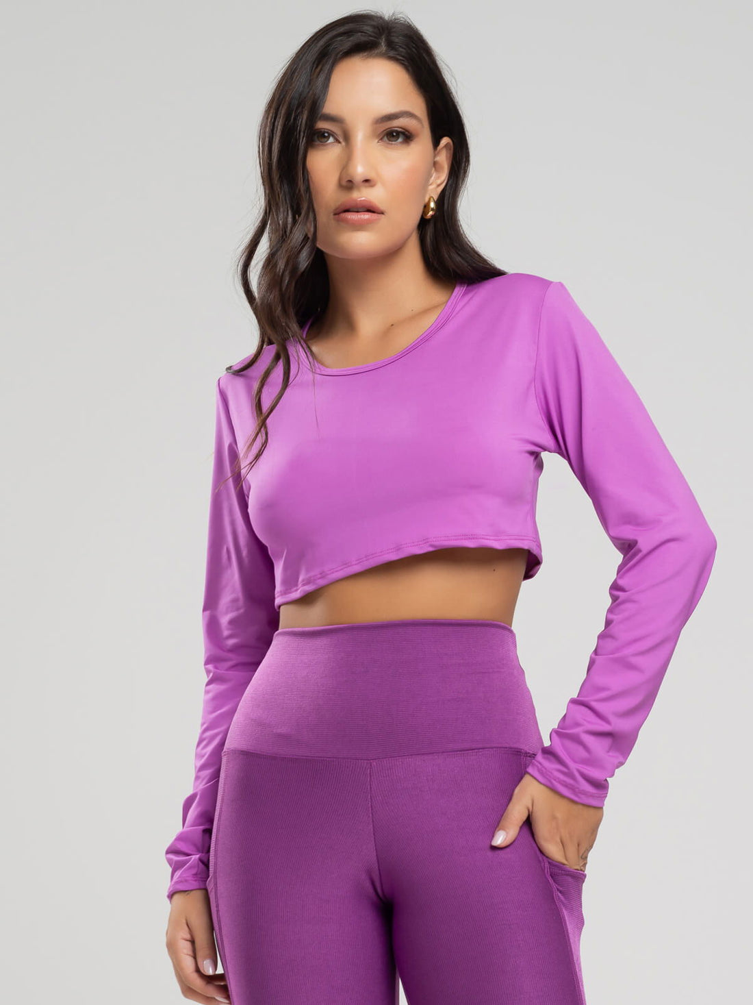 Cropped Proteção UV Liso Roxo - Vicbela