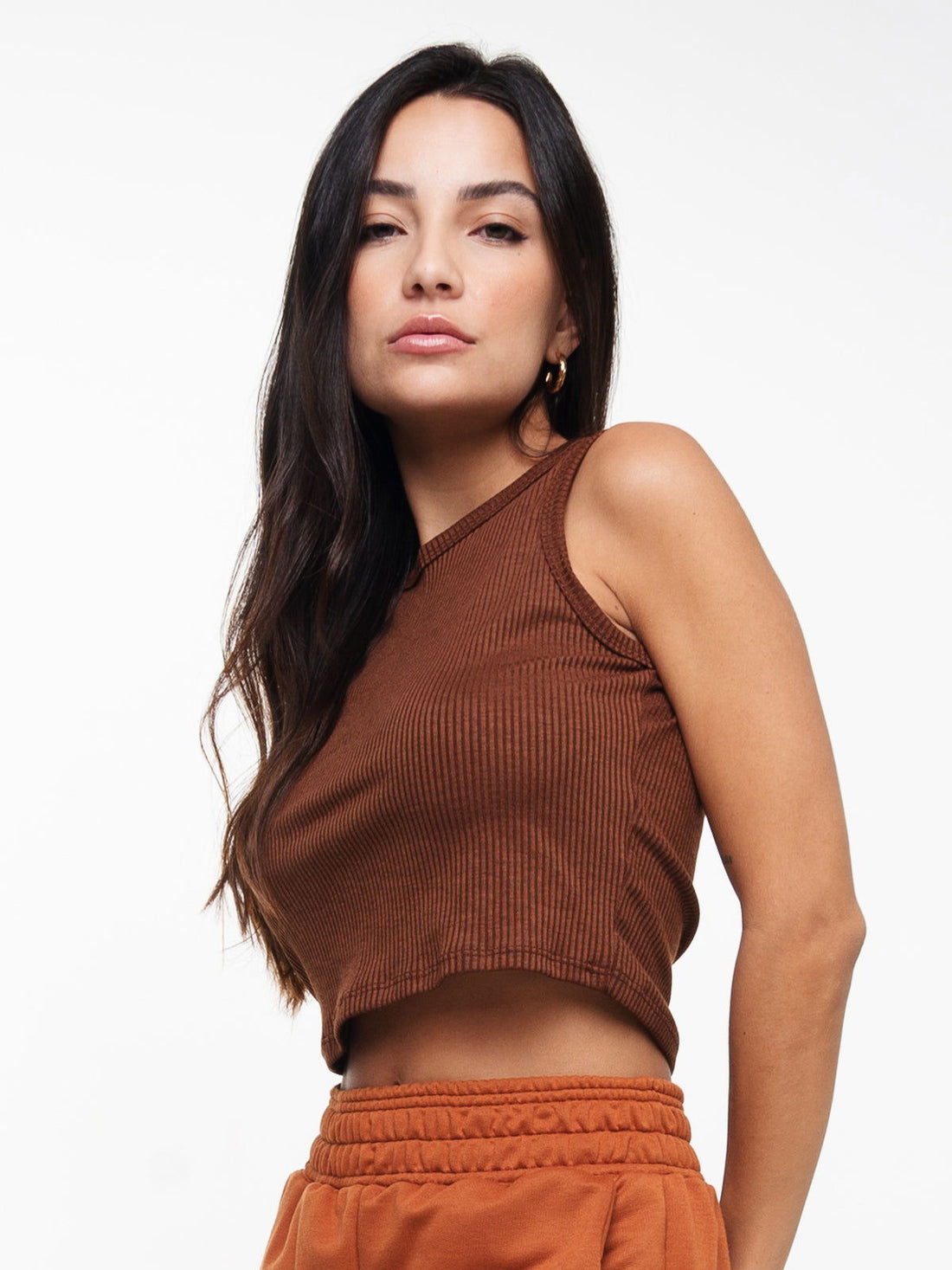 Cropped Regata Canelado Marrom - Vicbela