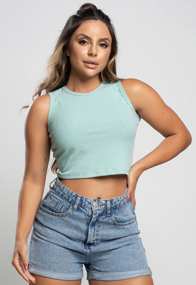 Cropped Regata Canelado Verde - Vicbela