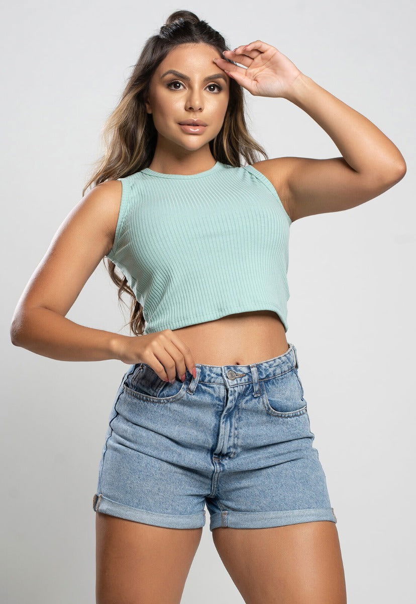 Cropped Regata Canelado Verde - Vicbela