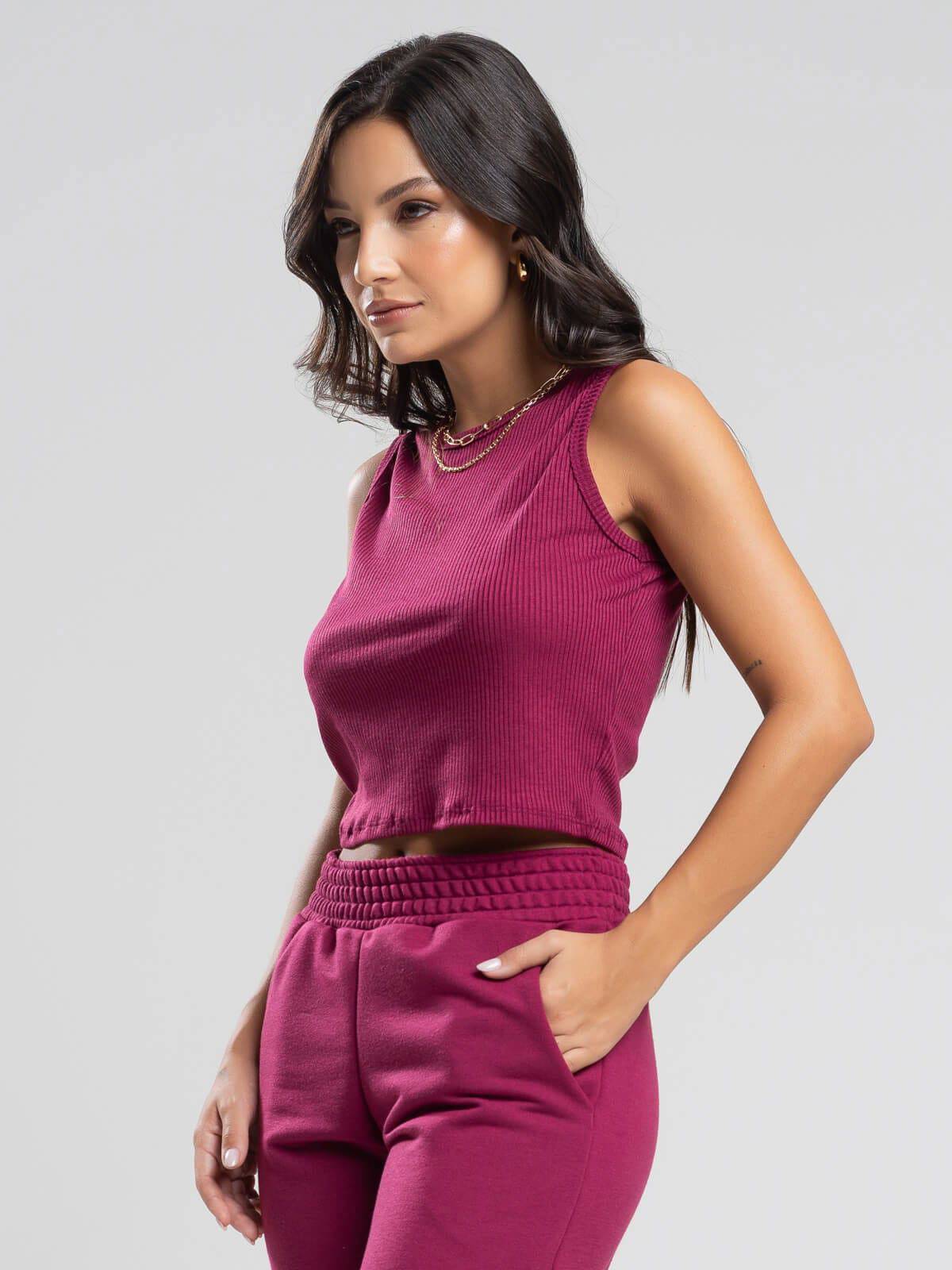 Cropped Regata Canelado Vinho - Vicbela