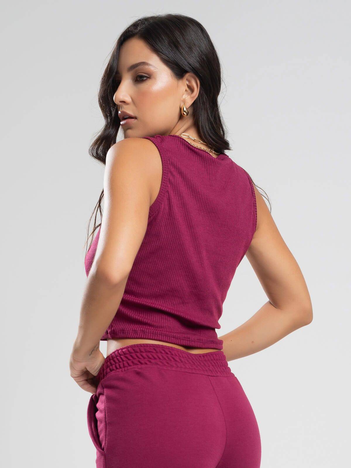 Cropped Regata Canelado Vinho - Vicbela