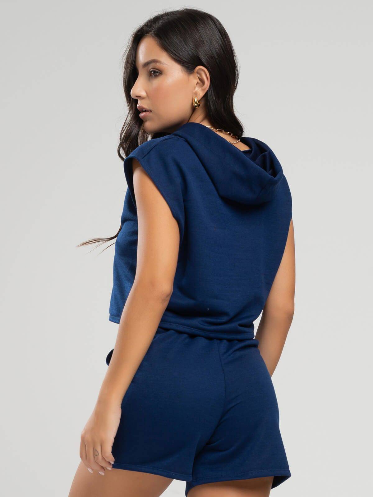 Cropped Regata Com Capuz Azul Marinho - Vicbela