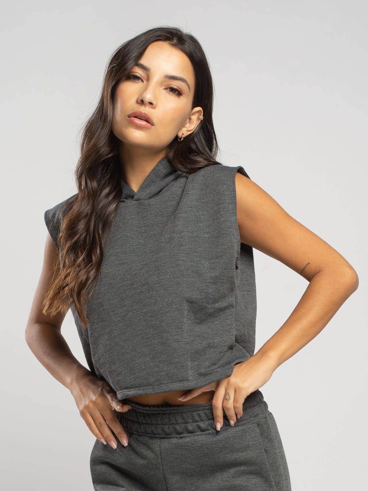 Cropped Regata Com Capuz Grafite - Vicbela