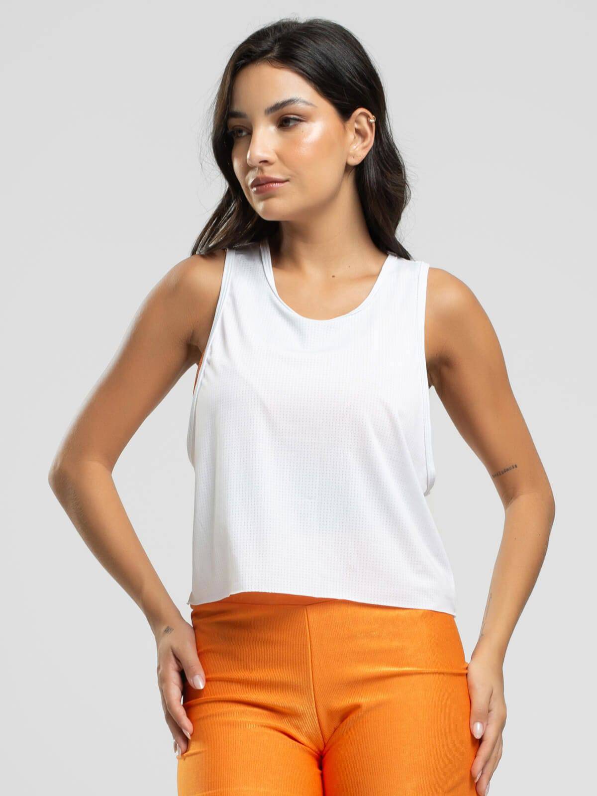 Cropped Regata Fitness Beach Tennis Branco - Vicbela