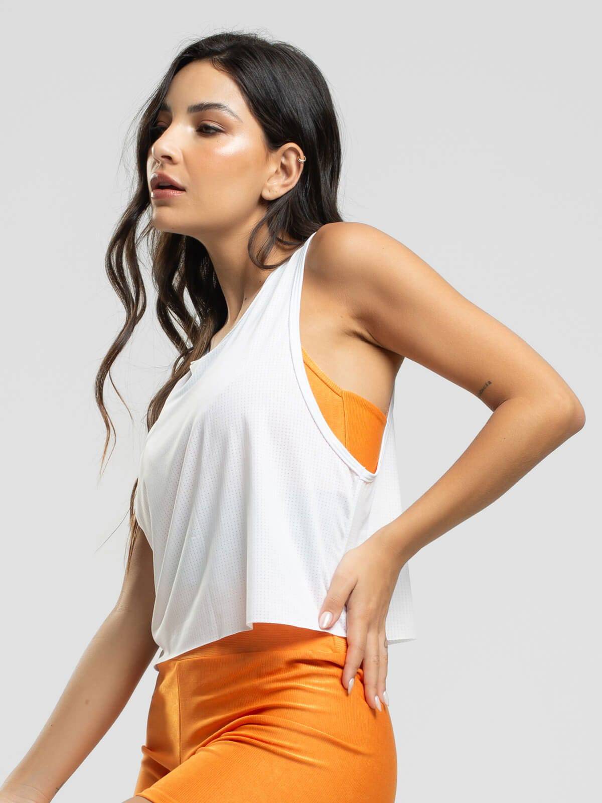 Cropped Regata Fitness Beach Tennis Branco - Vicbela