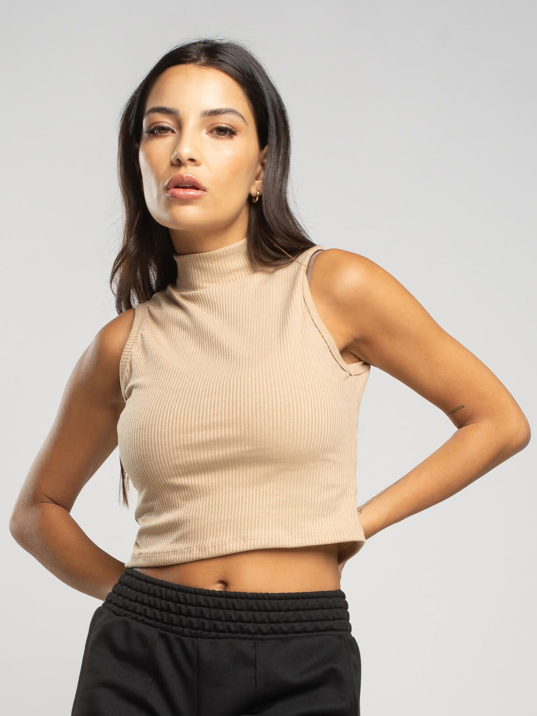 Cropped Regata Gola Alta Bege - Vicbela