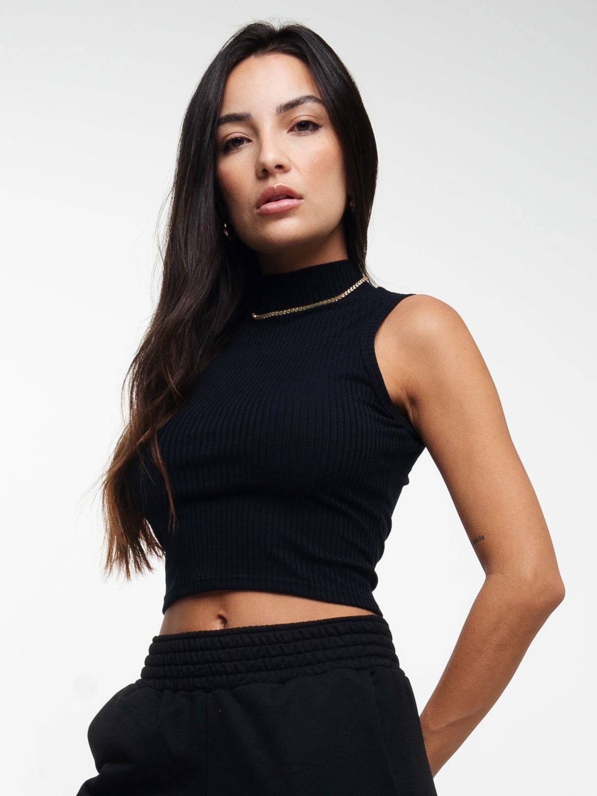 Cropped Regata Gola Alta Preto - Vicbela