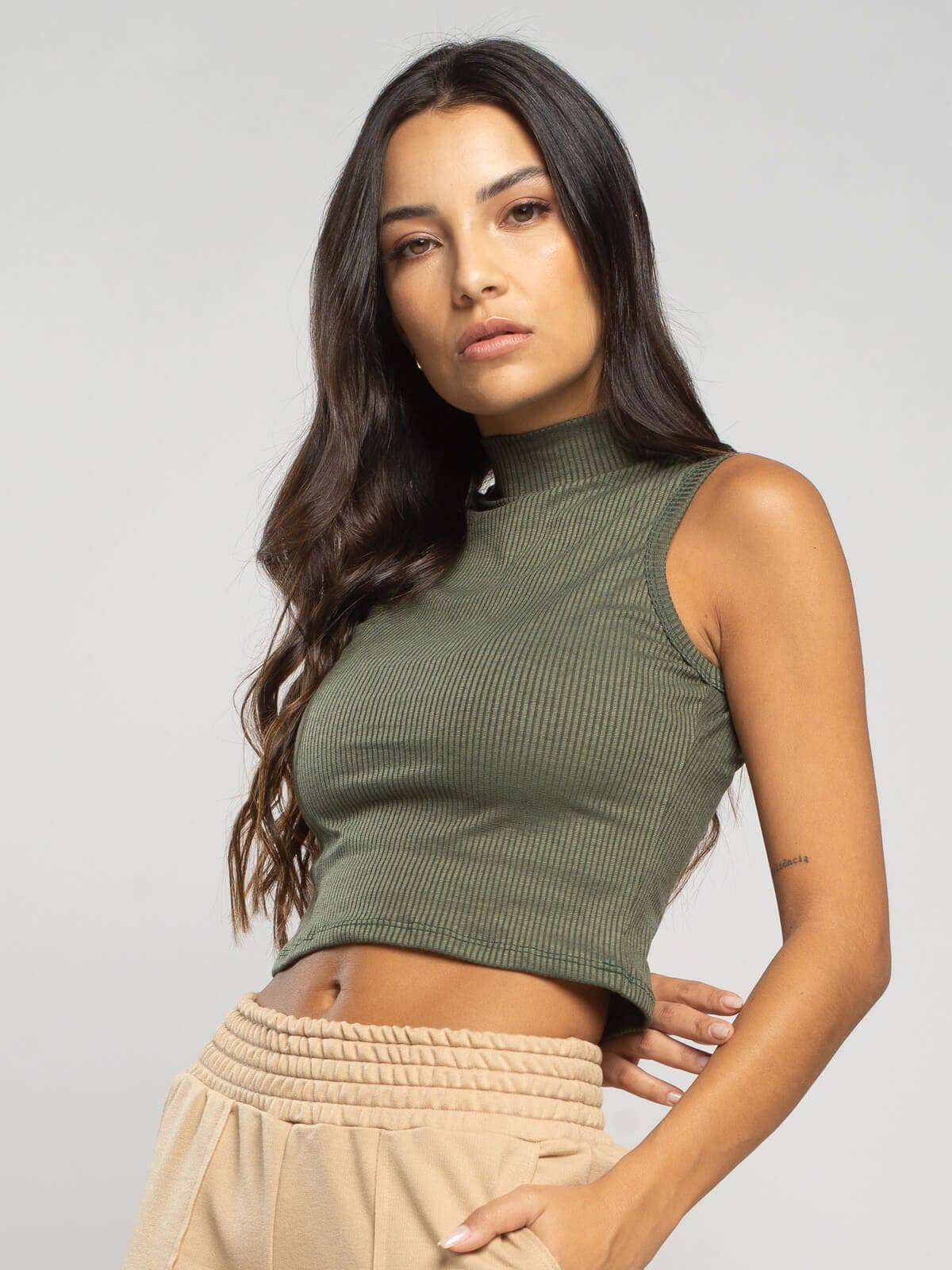 Cropped Regata Gola Alta Verde - Vicbela