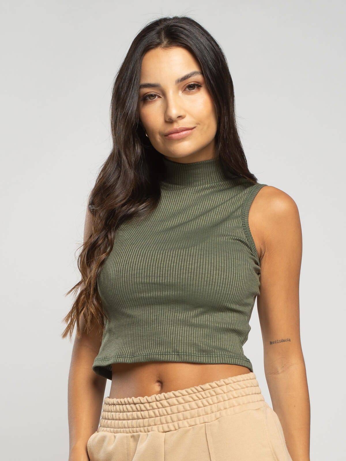 Cropped Regata Gola Alta Verde - Vicbela