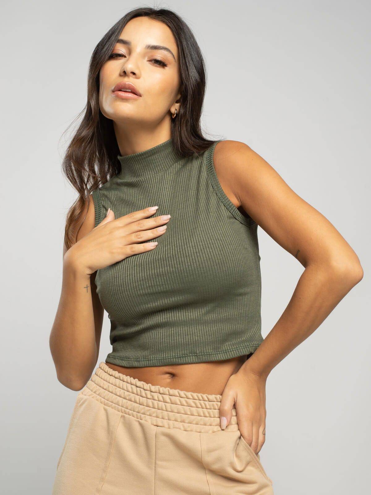 Cropped Regata Gola Alta Verde - Vicbela