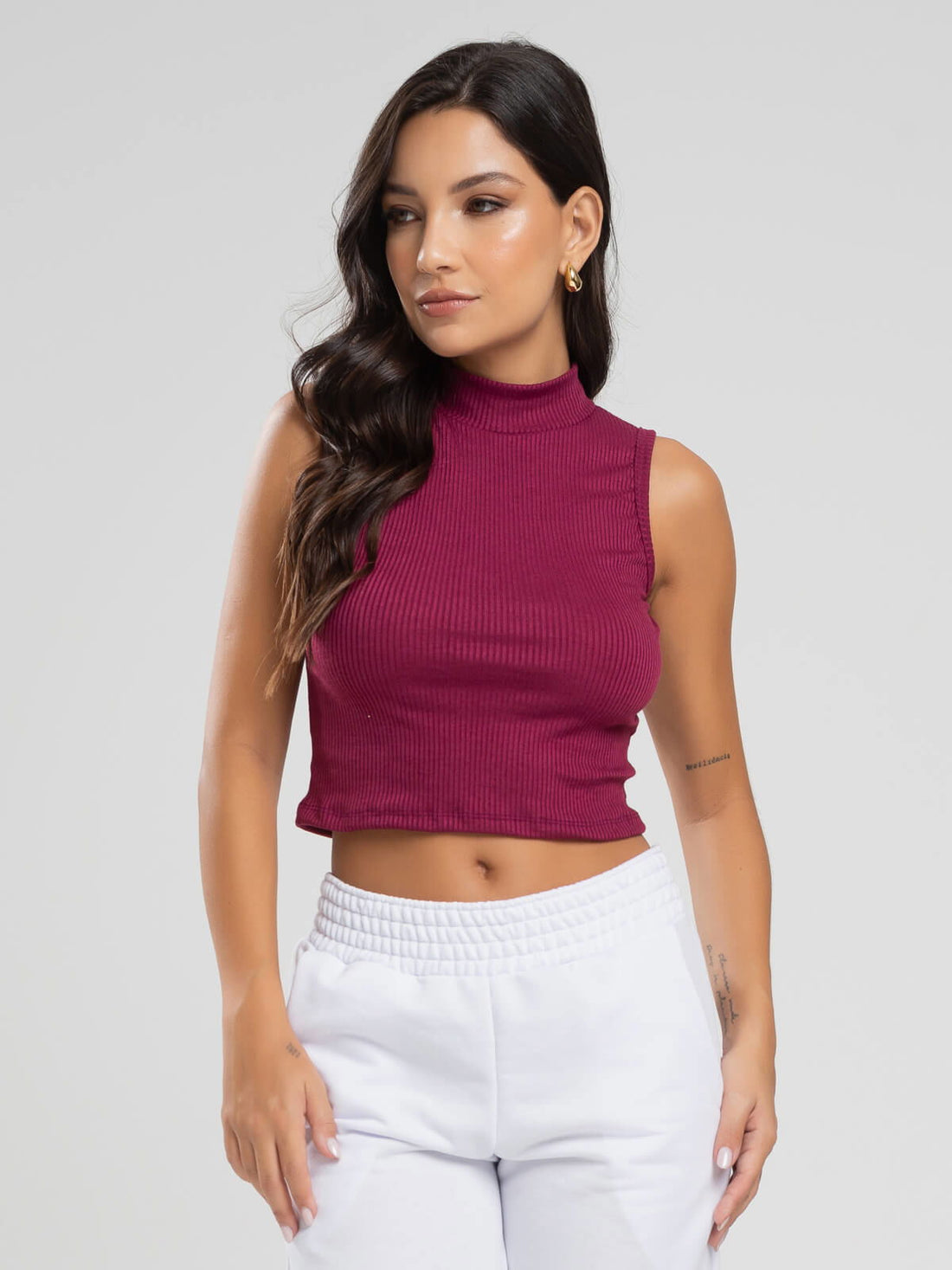 Cropped Regata Gola Alta Vinho - Vicbela