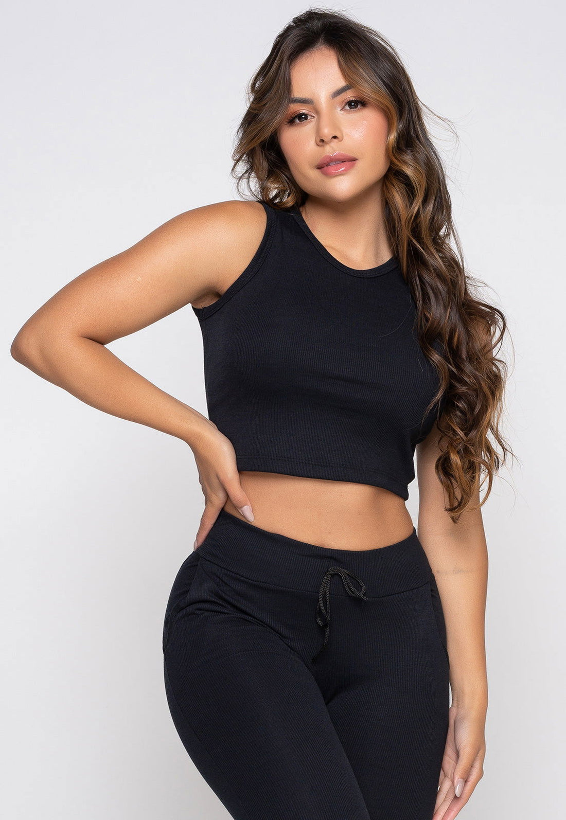 Cropped Ribana Canelado Preto - Vicbela