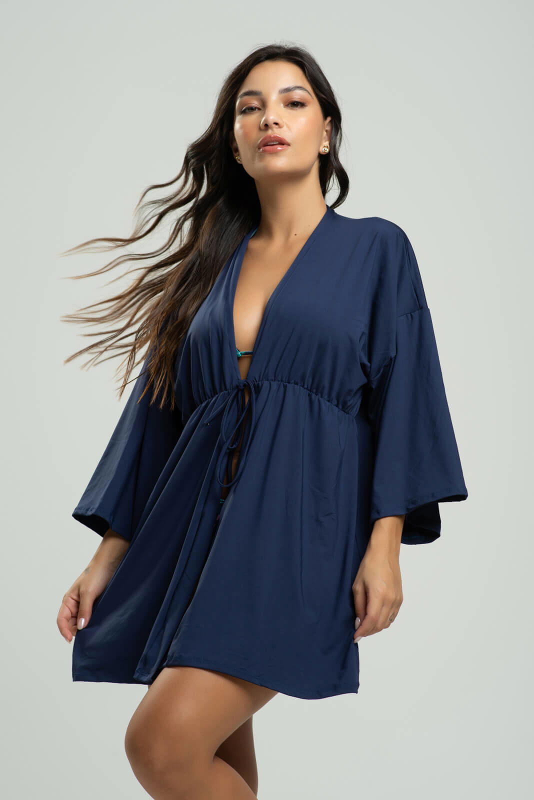 Saída de Praia Kimono Liso Azul Marinho - Vicbela