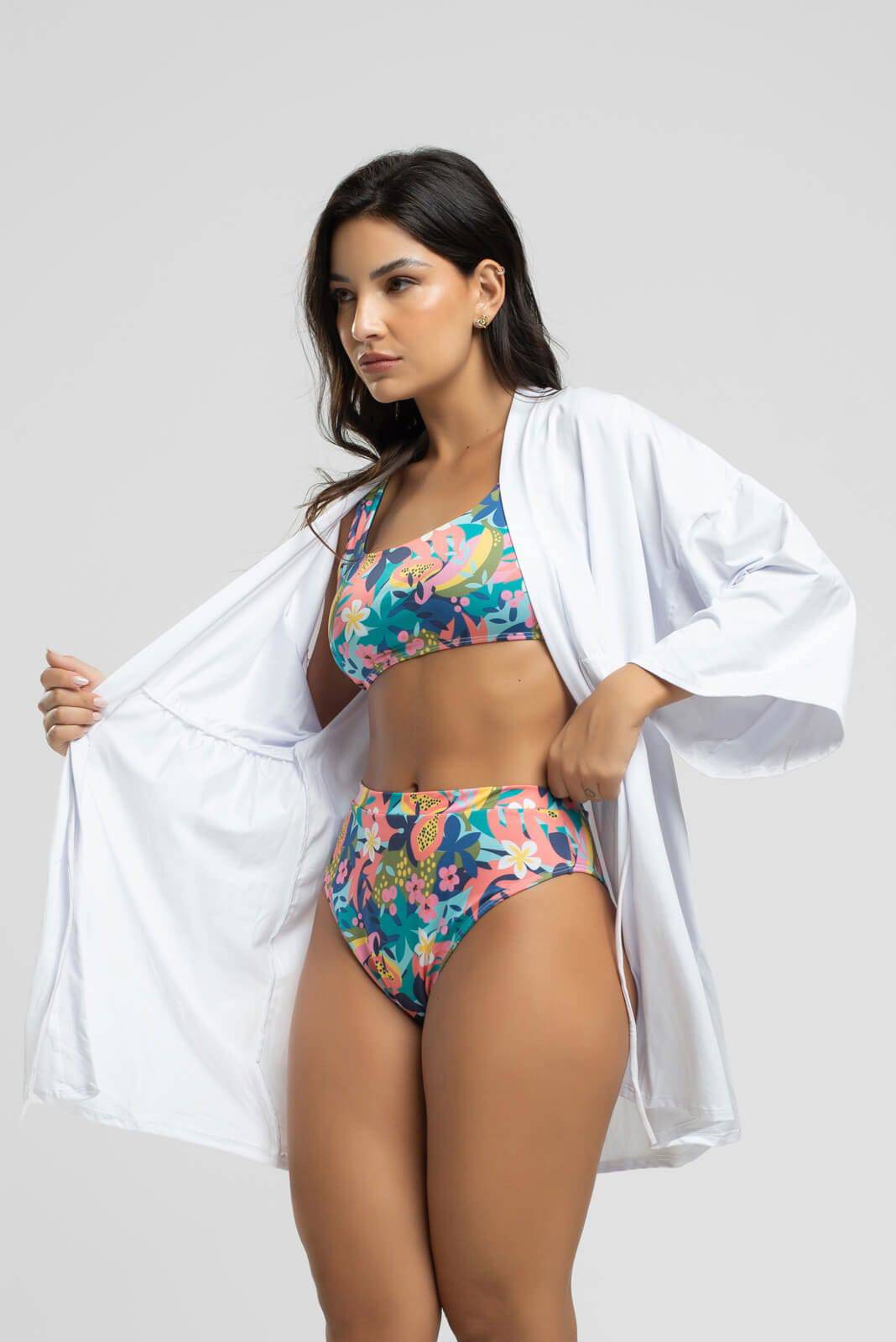 Saída de Praia Kimono Liso Branco - Vicbela