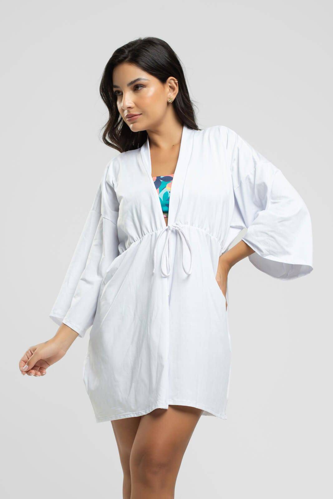 Saída de Praia Kimono Liso Branco - Vicbela