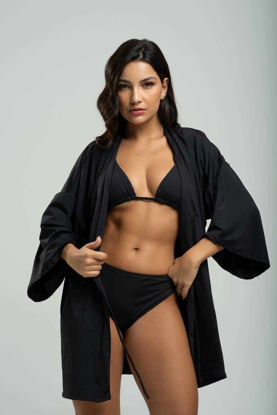 Saída de Praia Kimono Liso Preto - Vicbela