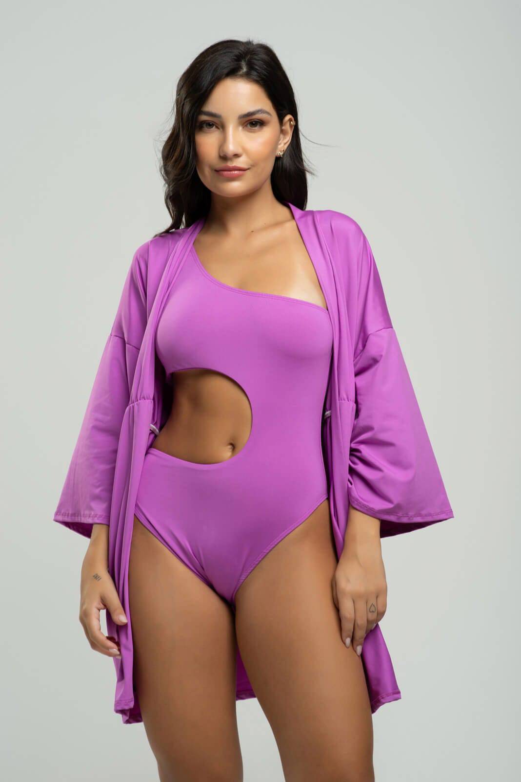 Saída de Praia Kimono Liso Roxo - Vicbela