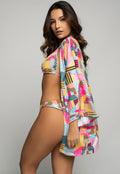 Saída de Praia Kimono UV Estampado Amarelo - Vicbela