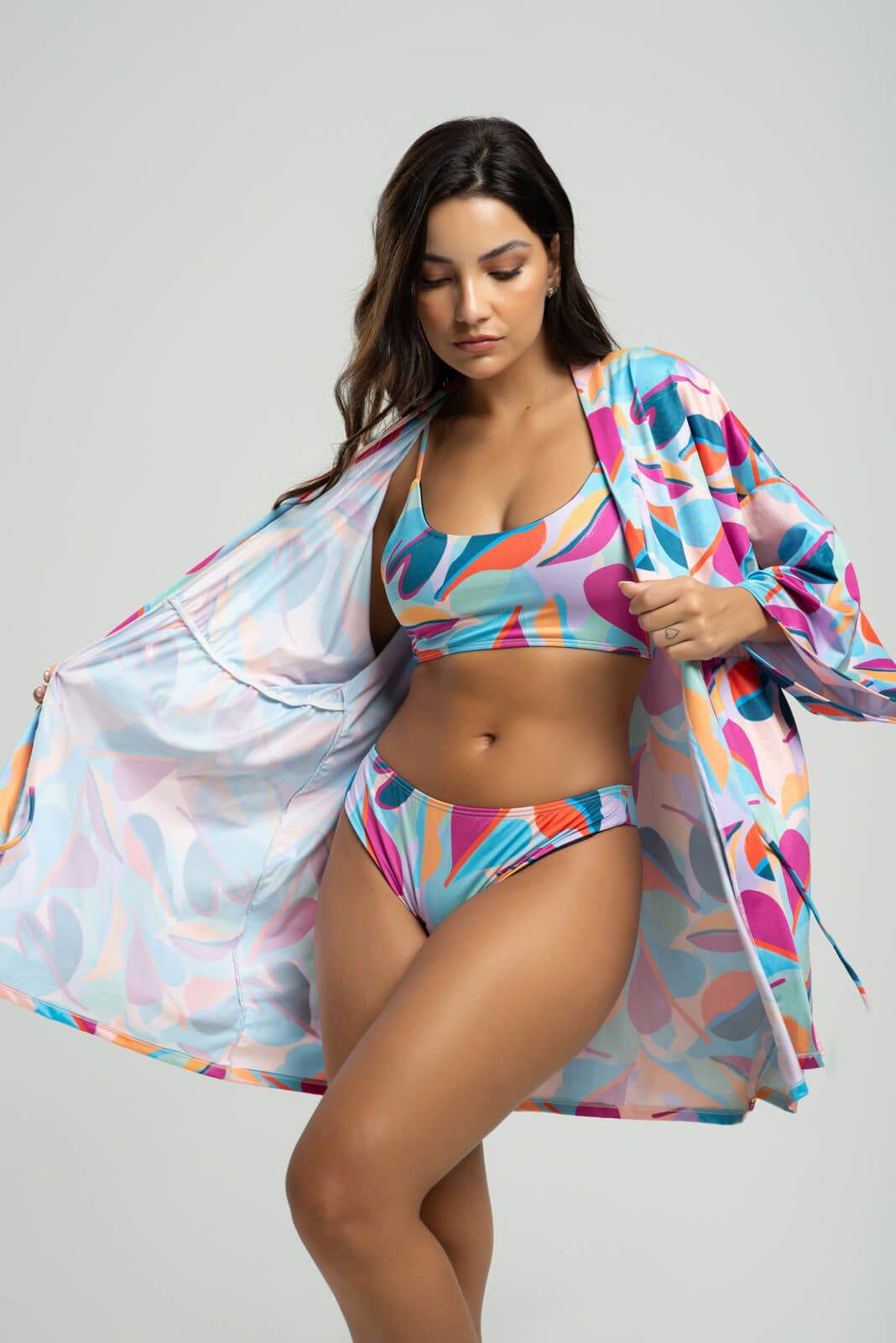 Saída de Praia Kimono UV Estampado Colorido - Vicbela