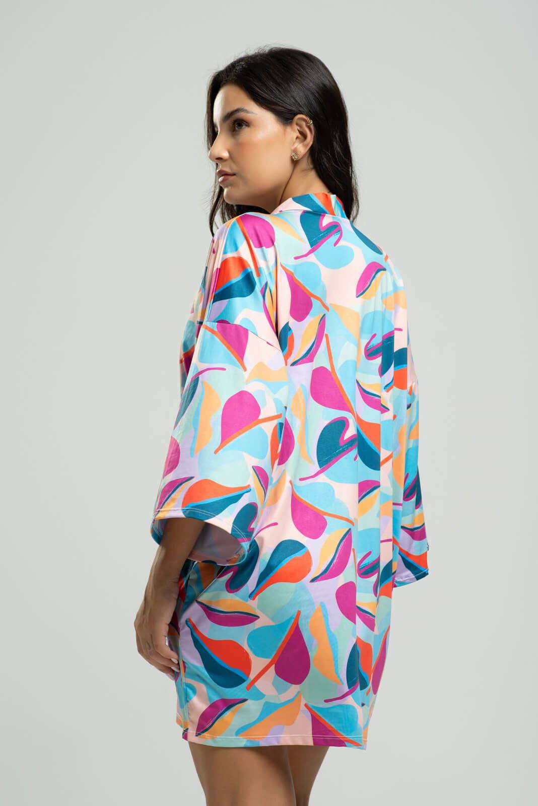 Saída de Praia Kimono UV Estampado Colorido - Vicbela