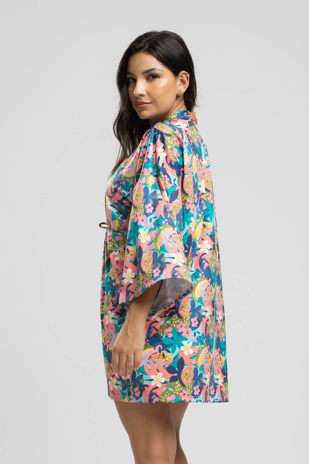 Saída de Praia Kimono UV Estampado Flor - Vicbela