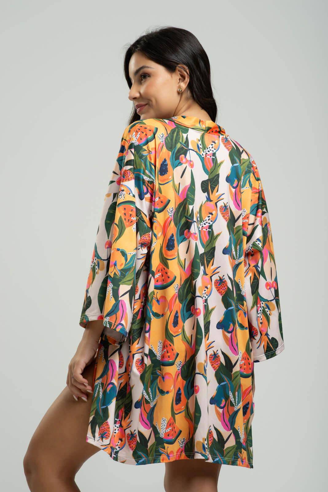 Saída de Praia Kimono UV Estampado Mamão - Vicbela