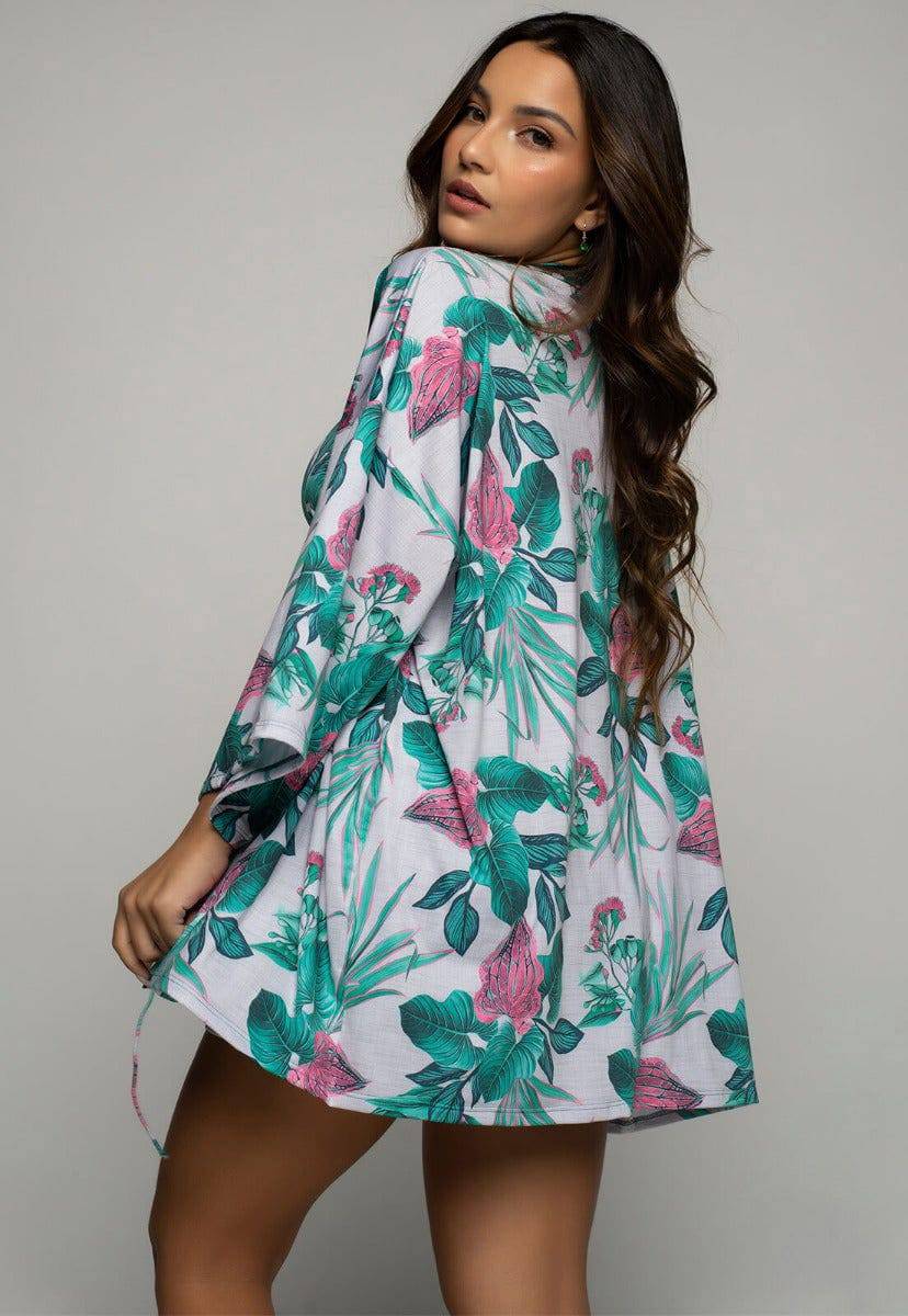 Saída de Praia Kimono UV Estampado Verde - Vicbela