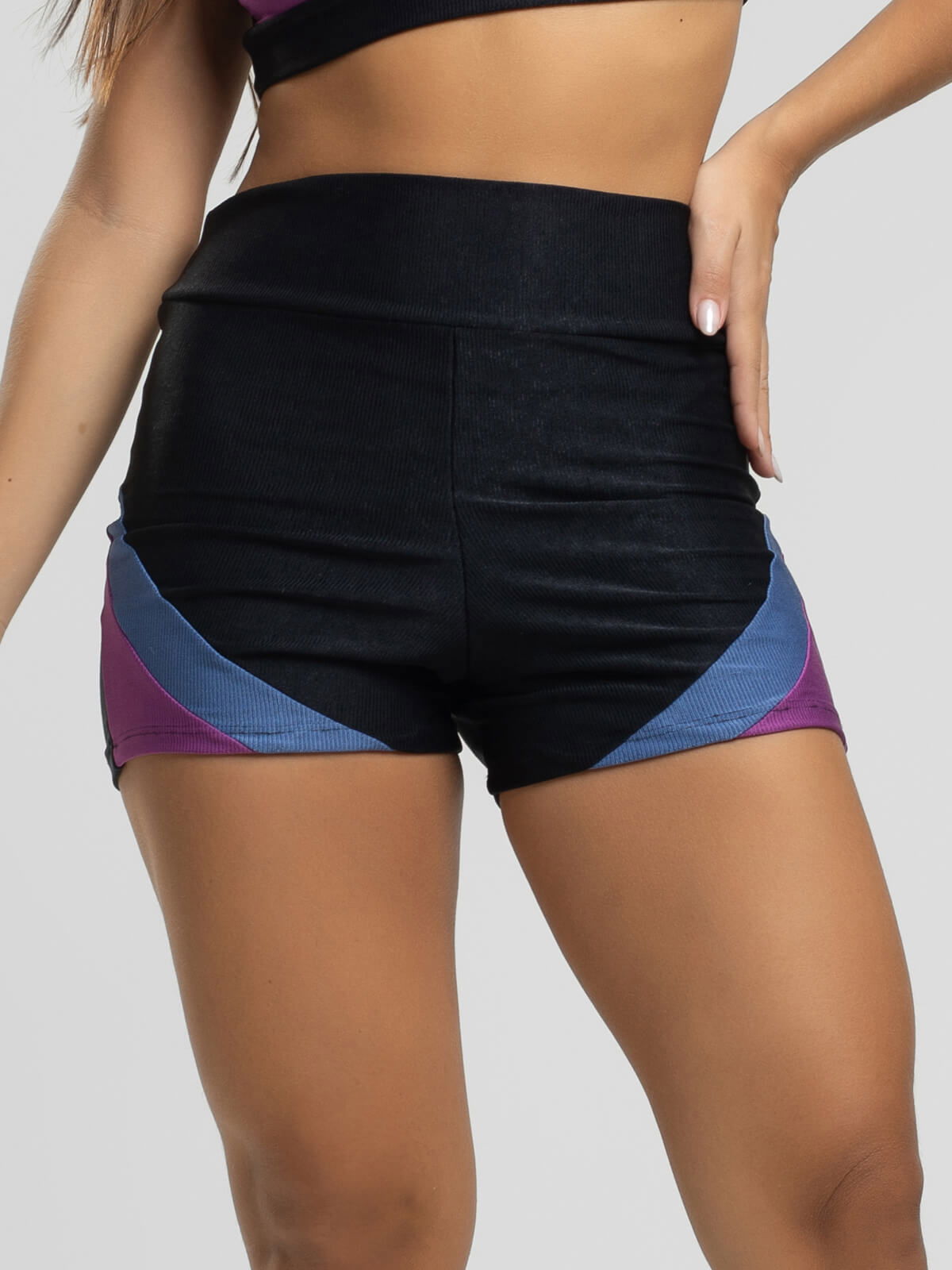 Short Curto Fitness Colorido Suplex Wonder Preto com Azul - Vicbela