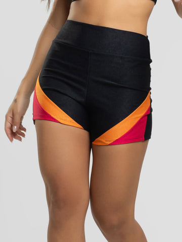 Short Curto Fitness Colorido Suplex Wonder Preto com Laranja - Vicbela