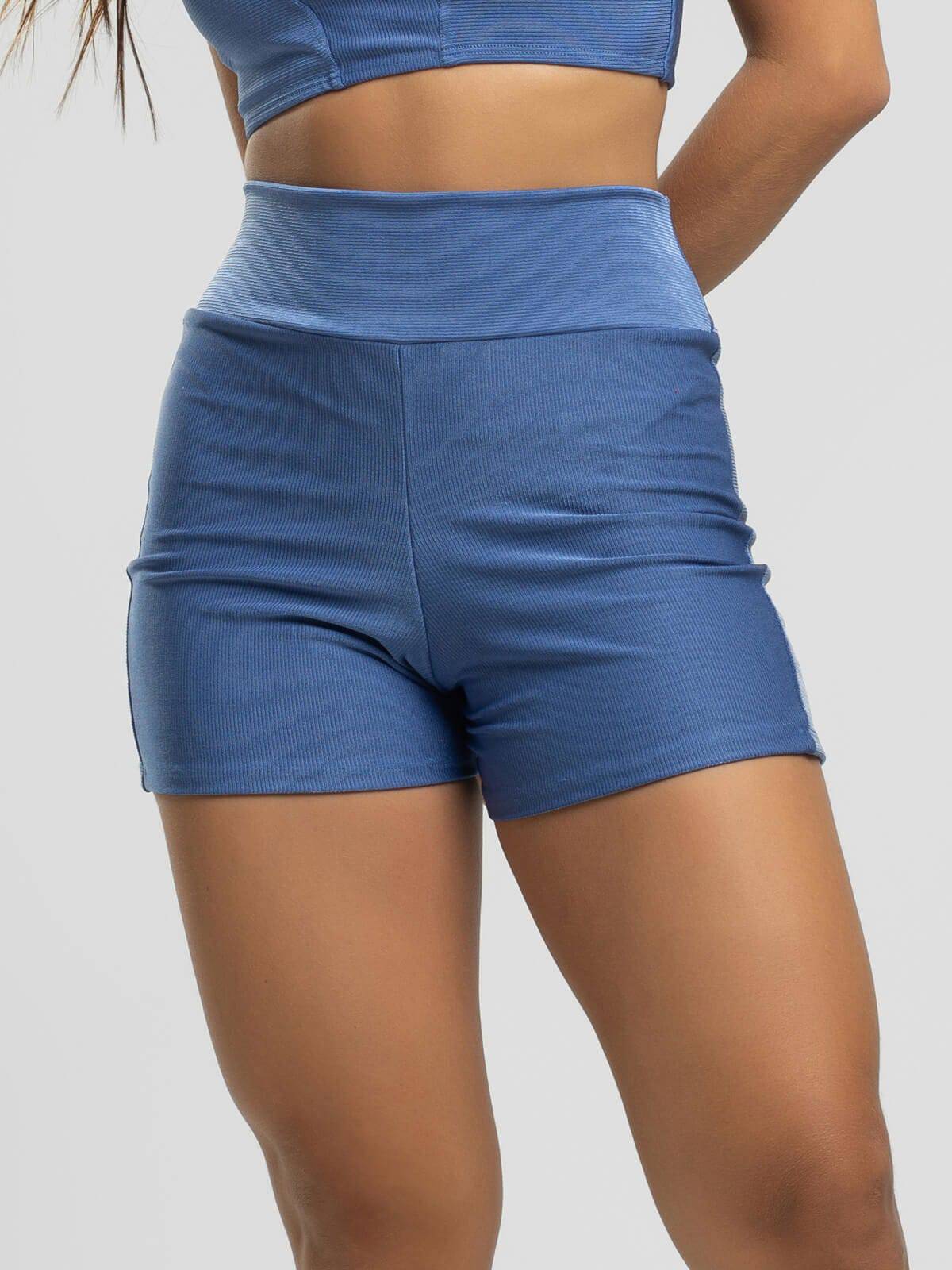Short Curto Fitness Recortes Suplex Wonder Azul - Vicbela